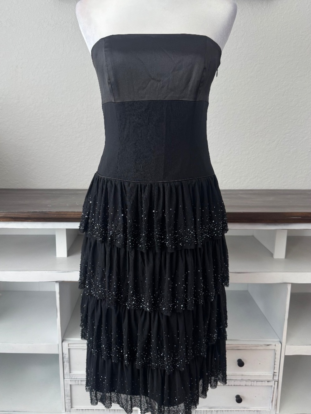 NWT Vintage Laundry by Shelli Segal Strapless Tiered‎ Beaded Dress Size 4 7